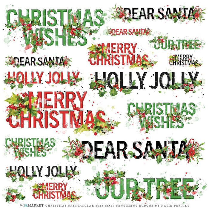 49 And Market - Rub-Ons 12"X12" - Christmas Spectacular 2023 - Sentiments. One 12"x12" sheet of rub-on transfers. A variety of various sentiments in black and white. They can be applied to a variety of clean surfaces for a unique and beautiful effect. Available at Embellish Away located in Bowmanville Ontario Canada.