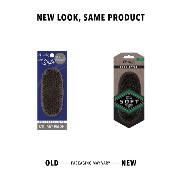 Annie Easy Style Soft Military Brush, 100% Boar Bristle, Black