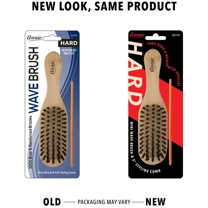 Annie Hard Mini Wooden Wave Brush & Comb Set, Boar & Nylon Bristle, Light Brown