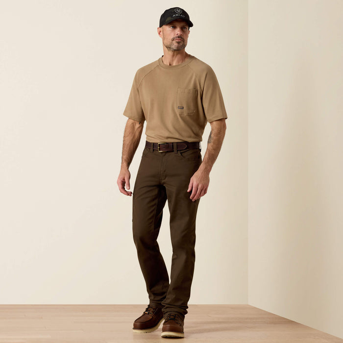 Full front view of men's Ariat Rebar work pant in wren brown.
