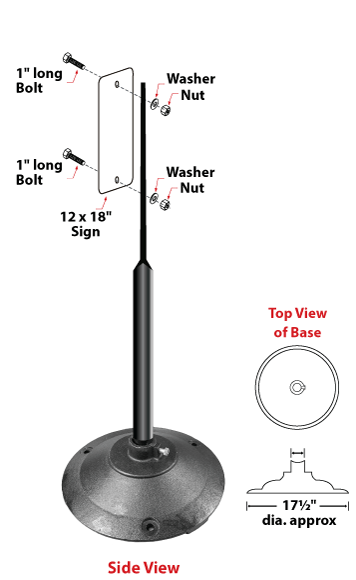 Black Sign Stand & 24lbs Round Black Steel Base - Crowd Control Warehouse