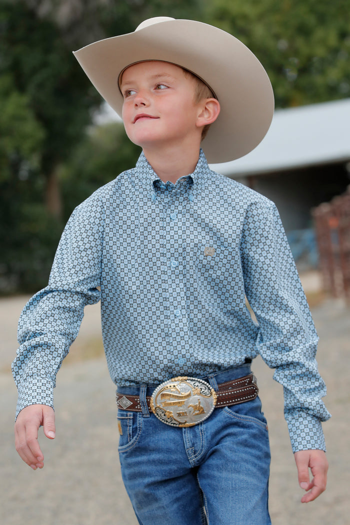 Boy's Cinch MTW7060351 Light Blue Long Sleeve Button Down Shirt