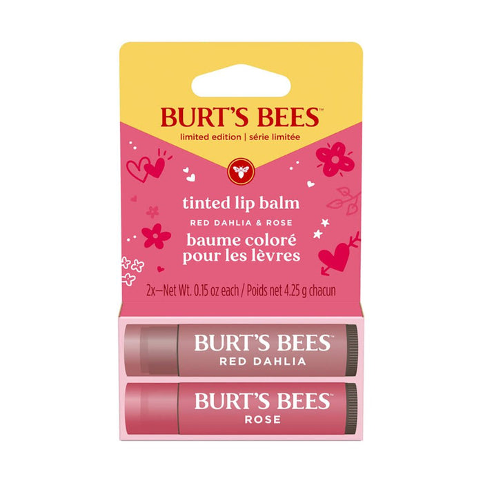 Burt's Bees Tinted Lip Balm Duo, Limited Edition Gift Set Red Dahlia and Rose 2 x 4.5g