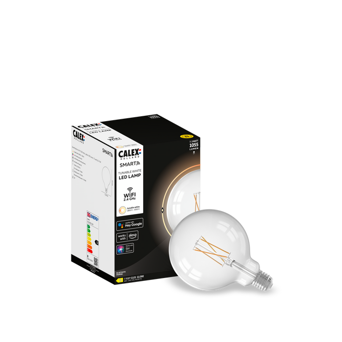 Calex Smart LED Bulb - Filament - E27 - G125 - Clear - 7W - Dimmable