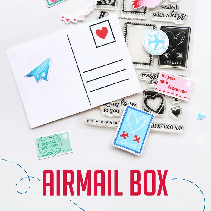Catherine Pooler - Airmail Box. Includes the NEW Blue Raspberry Mini Ink Pad. Available at Embellish Away located in Bowmanville Ontario Canada.