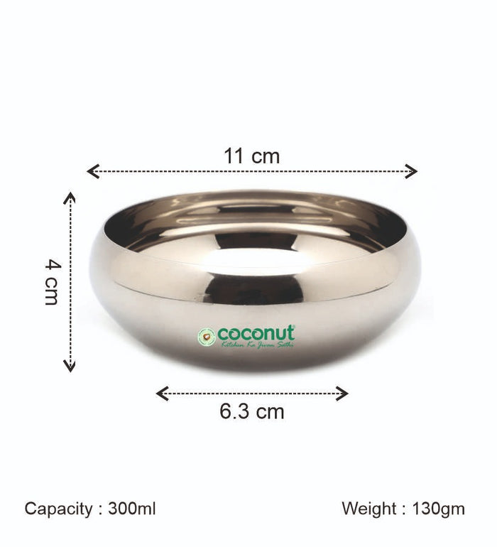 Coconut C17 Rasberry Bowl Set of 6 Stainless Steel Bowls | Available in 100ml, 150ml, 200ml & 300ml Sizes | Mirror Finish Serving Bowls for Snacks, Desserts, Curry, Curd & Daily Use | Rust Proof.