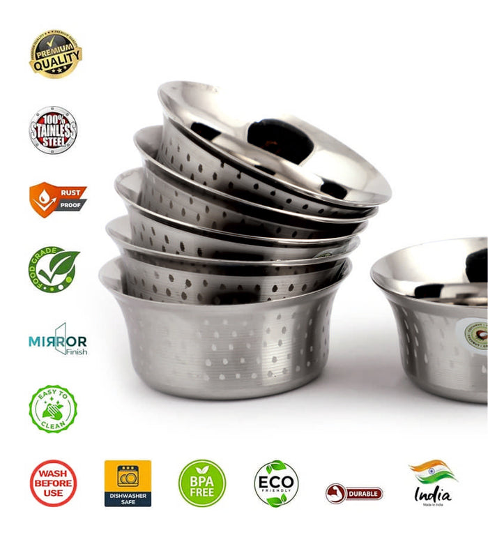 Coconut C23 Shower Pari Stainless Steel Bowl Set of 6 | Premium Serving Katori/Vati Set | Mirror Finish | Rust Proof | Dishwasher Safe | Available in 100ml, 150ml, 200ml & 250ml.