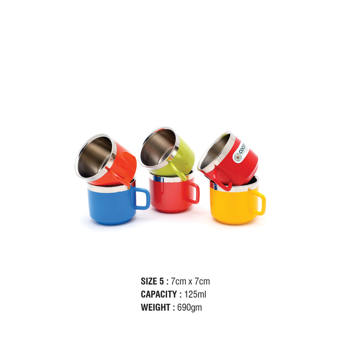 Coconut Colourful Stainless Steel Mug - Set of 6 Tea / Coffee Mugs/ Cups, Food Grade, Mirror Finish, Heavy Gauge, Model - Vibrant 2 Multicolor Mug