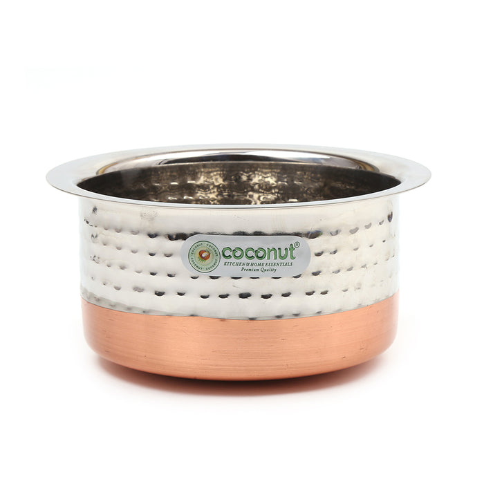 Coconut Stainless Steel - Hammered Copper Bottom Tope | Set of 4 | Ideal for Making Tea, Coffee, Curry, Dal, Rice, Biryani, Boiling Milk, Water | Pot | Bhagola | Heavy Gauge | Mirror Finish | Copper bottom | Induction Base Top | Model - Tulip Tope