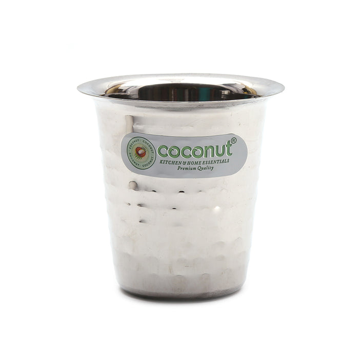 Coconut Stainless Steel Double Walled Hammered Tea/Coffee Glass - (Set of 6, Silver) - 150ml