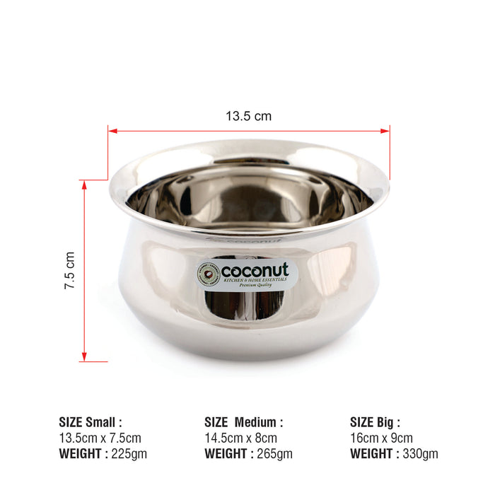 Coconut Stainless Steel Festival Handi for cook n serve - Set of 3