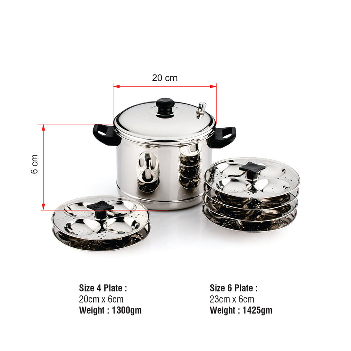 Coconut Stainless Steel Idli Cooker - Heavy Gauge, Mirror finish, Induction and Gas Stove Based, Model - Plain idli Cooker (4 & 6 Plates)