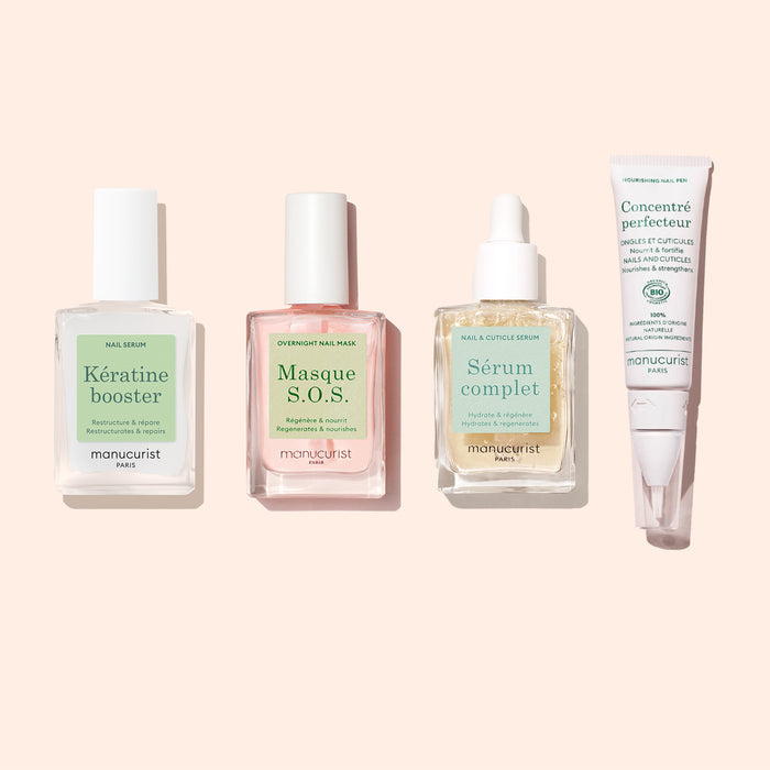 Day Night Duo by Manucurist: two luxurious manicure treatments presented on a light beige background, representing premium nail care from the esteemed Parisian brand.