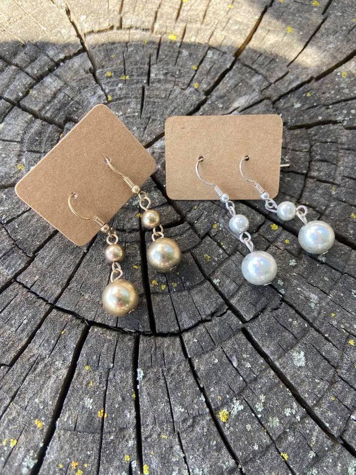 Double Ball Silver or Gold Dangle Earrings