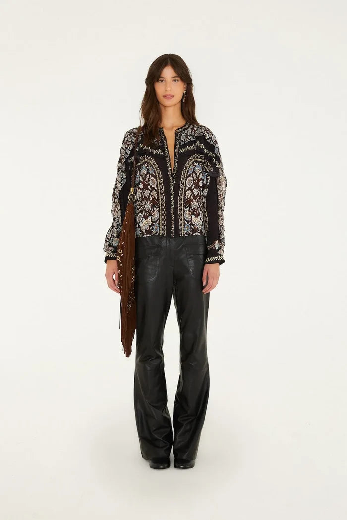 Farm Rio Daniela Longe Sleeve Top in Black