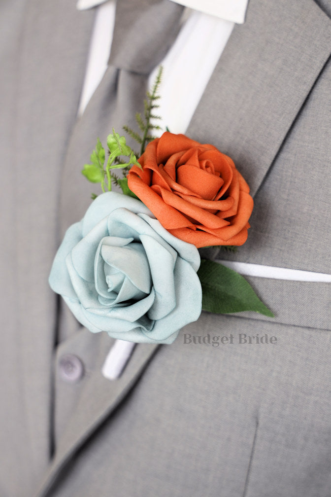 Faux Wedding Bouquet in Terracotta and Blue - $170.00 | Basalt Collection