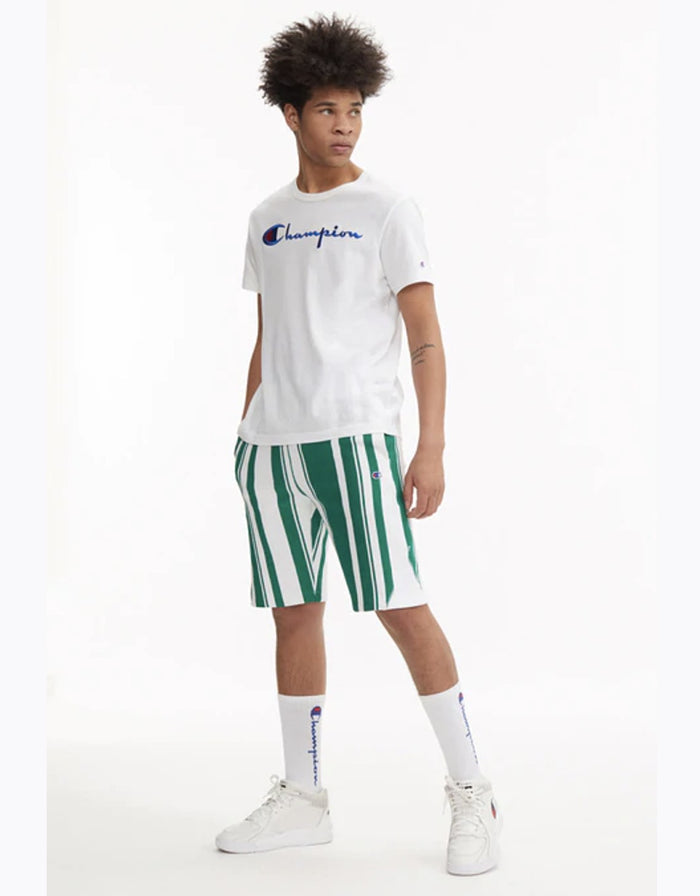 GRAPHIC STRIPE REVERSE WEAVE SHORTS WHITE/GREEN STRIPES