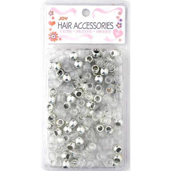 Joy Round Hair Beads Large, 240 Count, Silver Metallic & Glitter