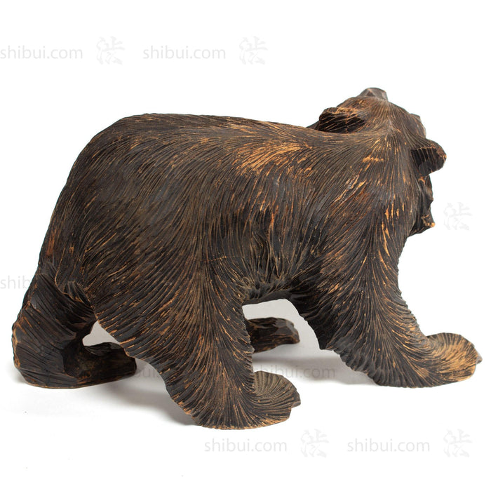 Kibori Kuma | Hand Carved Wood Bear | Japanese Hand Carved Bear with Salmon