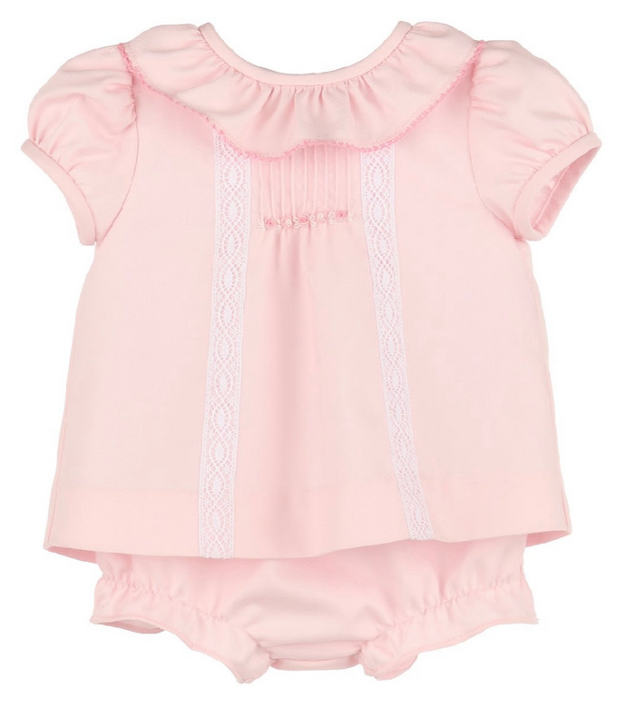 Luli & Me Pintucks Lace Bishop-Pink