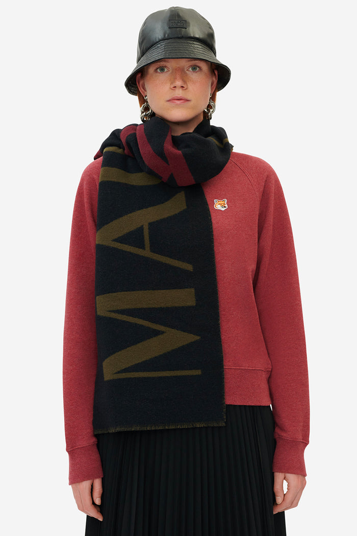 MAISON KITSUNE JACQUARD SCARF WINE LEES BLACK DESIGN