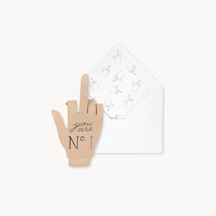 Number One pop-up greeting card with white envelope and hand saying βYou are NΒ° 1β