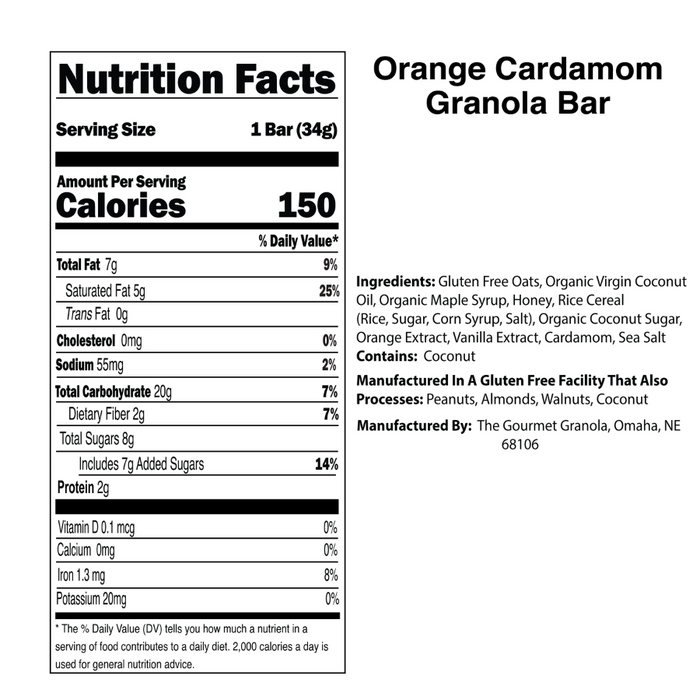 Orange Cardamom Granola Bar Nutritional