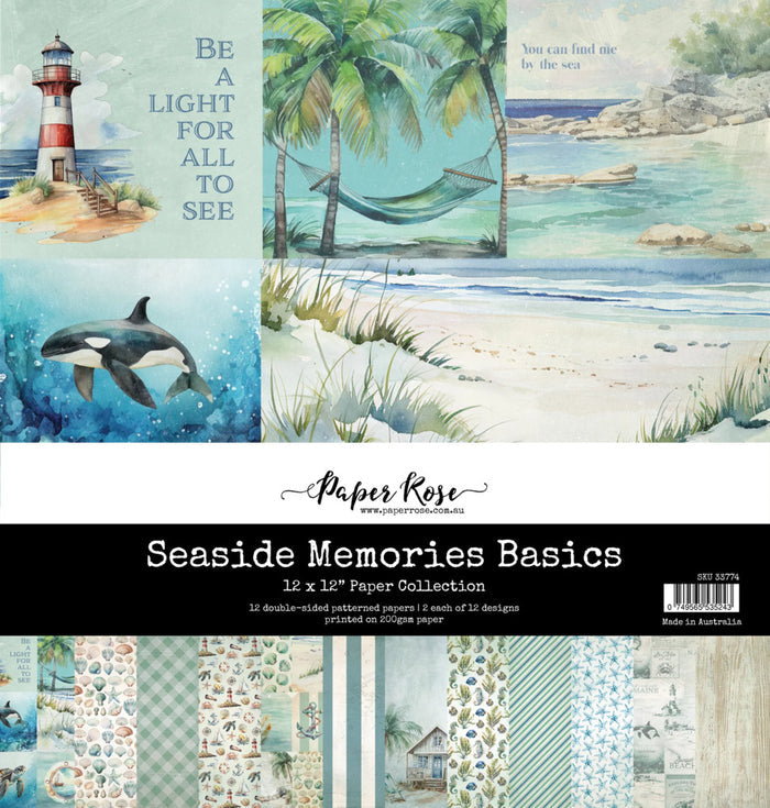 Paper Rose - 12X12 Paper Collection Basics - Seaside Memories. 12 double-sided patterned papers. Available at Embellish Away located in Bowmanville Ontario Canada.