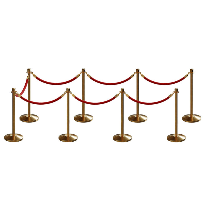 SATIN BRASS / RED ROPE / 8 Posts / 7 Ropes