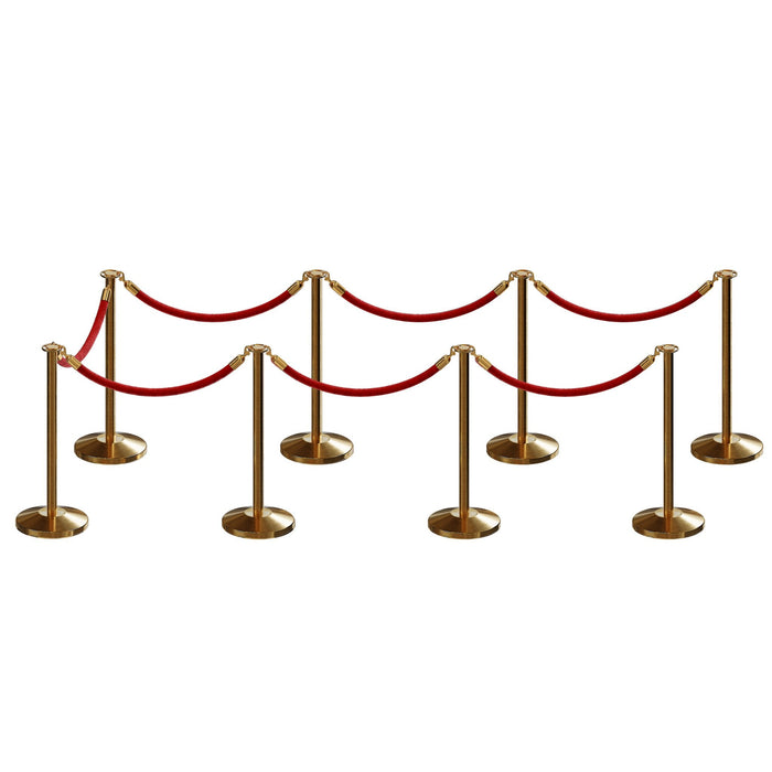 SATIN BRASS / RED ROPE / 8 Posts / 7 Ropes