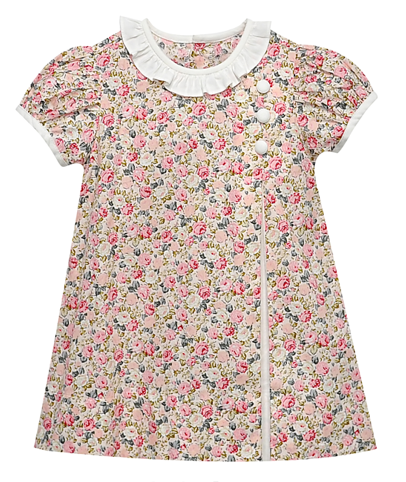 RN Pink/Grey Rose Button Detail Katherine Dress