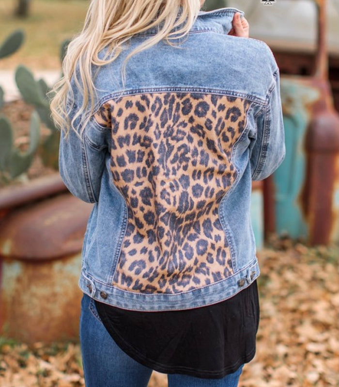 Sarah Clara Leopard Denim Jacket