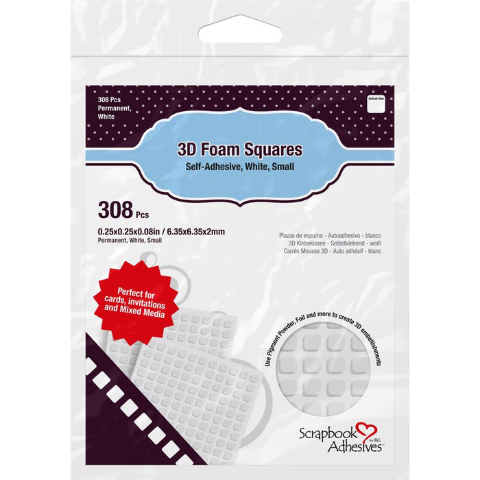 Scrapbook Adhesives 3D Self-Adhesive Foam Squares 308/Pkg White, .25"X.25". 3L CORP-Scrapbook Adhesives. Is your paper craft project looking a little flat? Try these! They are great for layering or just adding a little dimension. Available at Embellish Away located in Bowmanville Ontario Canada,
