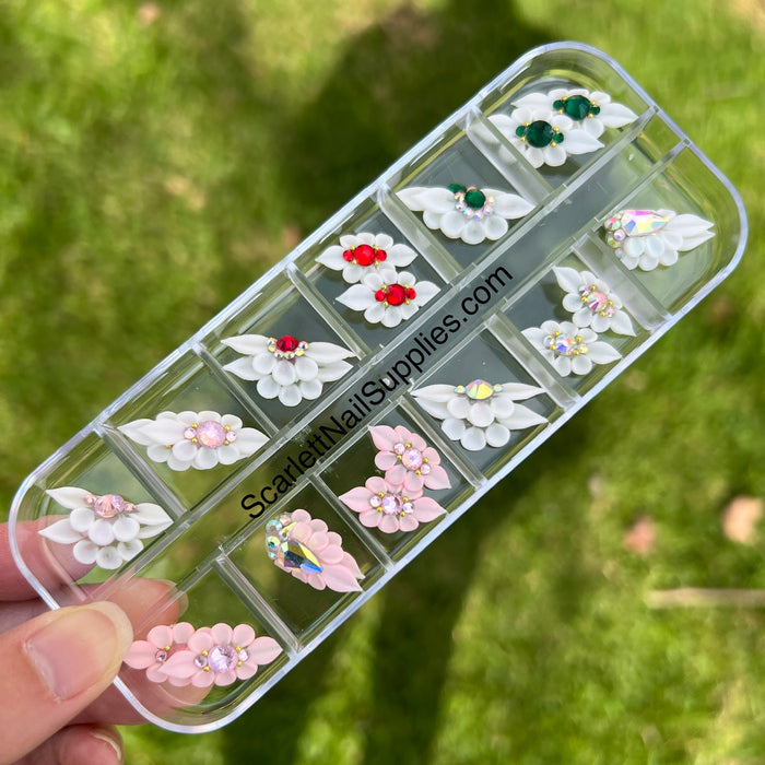Set 24 Pieces Multi Designs 3D Acrylic Flowers Nail Art