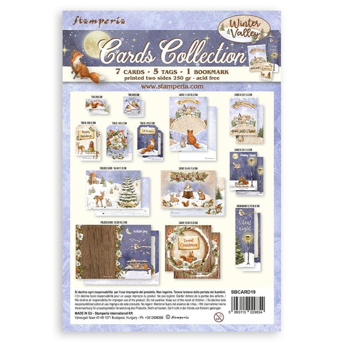 Stamperia - Cards Collection - Winter Valley. A beautiful card collection in a coordinating theme from Stamperia. This package contains Winter Valley, seven cards, five tags and one bookmark. Imported. Available at Embellish Away located in Bowmanville Ontario Canada.