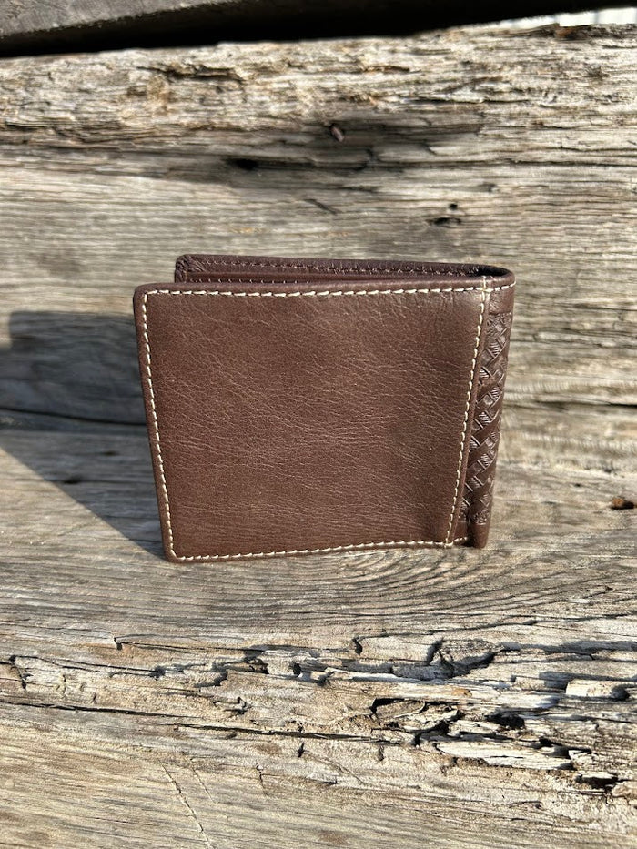 This Coffee Brown basketweave leather wallet. Rear View