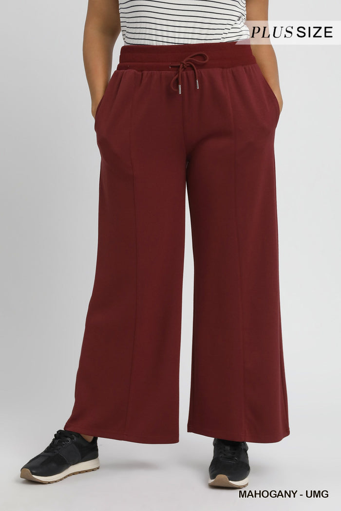 Umgee Luxeknit Lounge Pants In Mahogany PLUS Sizes