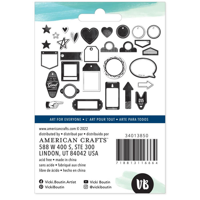 Vicki Boutin - Mixed Chipboard Shapes - 30/Pkg - Print Shop. Includes 50 die-cut cardstock pieces. Available at Embellish Away located in Bowmanville Ontario Canada.