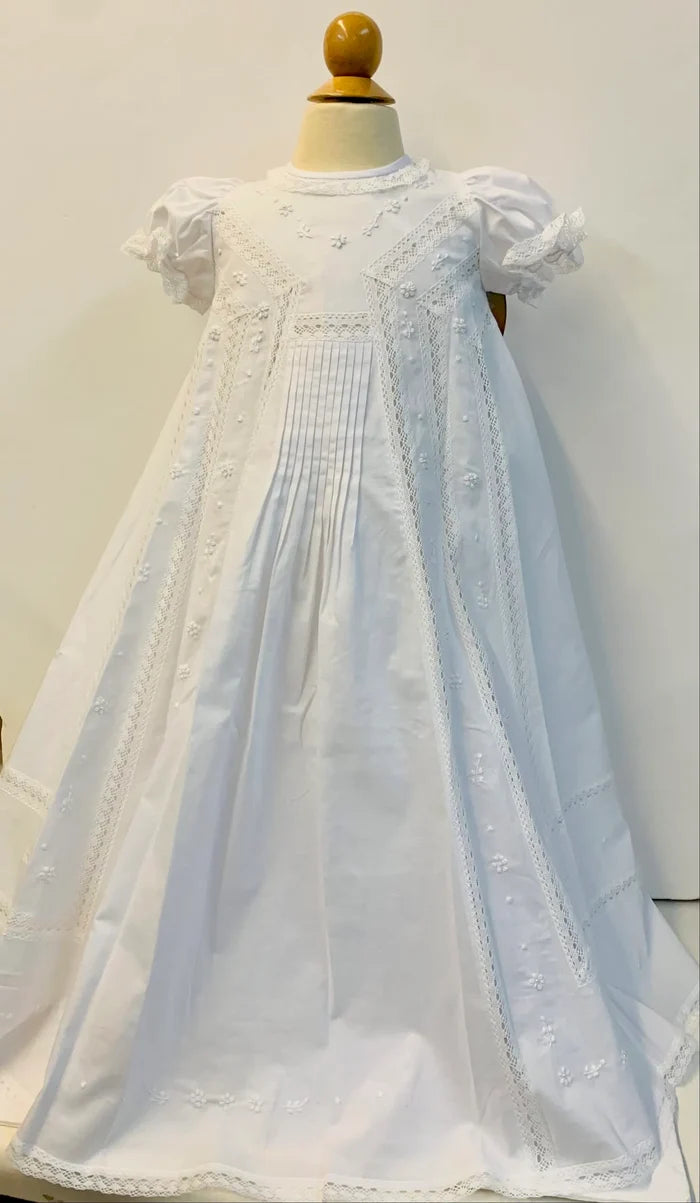 Willbeth Lace/Tucks Christening Gown with Bonnet