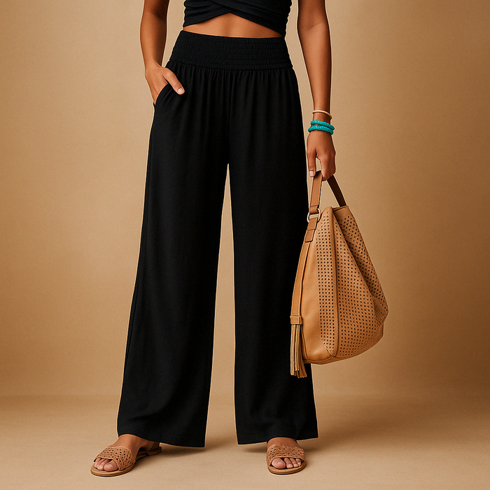Elegant high-waisted linen trousers for women β Casual elasticated trousers 7