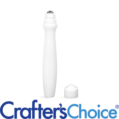 0.6 oz White Round Bottle, Metal Roller Ball & Cap
