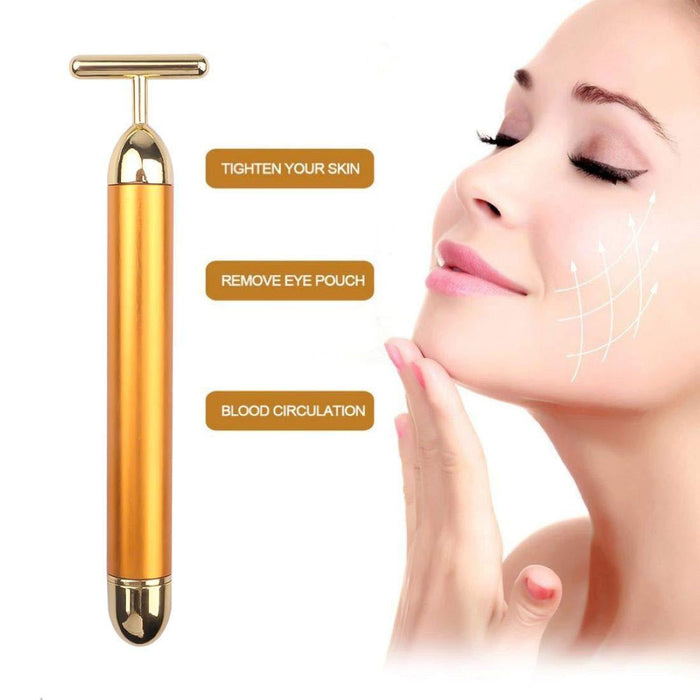 24K Gold Plated PRP Vibrator - T-Shaped Vibrating Massager for Facial Rejuvenation & Lifting - SD Cosmetics Care