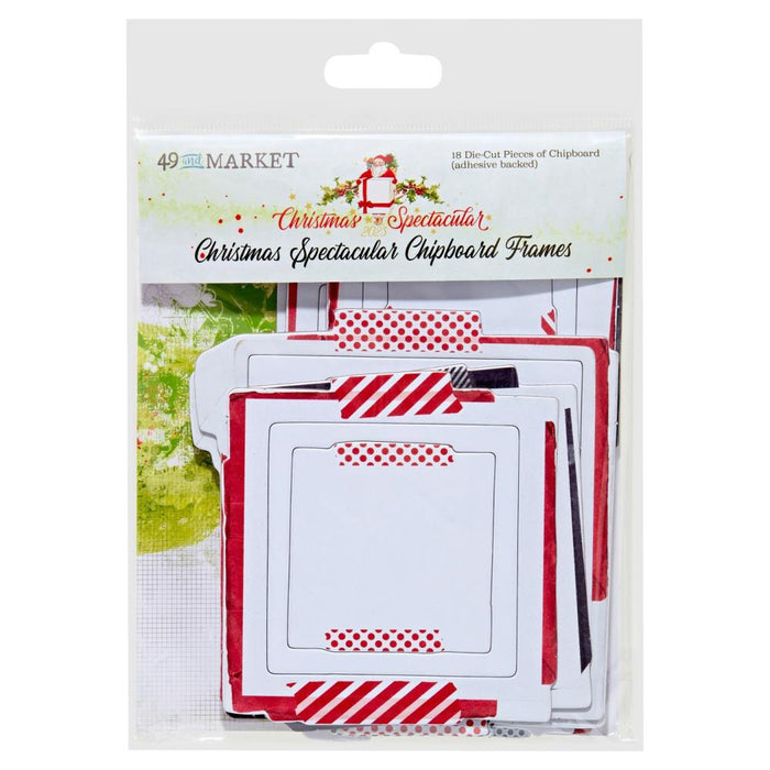 49 And Market - Chipboard Frames - Christmas Spectacular 2023. 18 pieces of thin adhesive backed chipboard shapes. This set includes various sized frames and journaler pieces. These pieces can be added to all your crafting projects. Available at Embellish Away located in Bowmanville Ontario Canada.