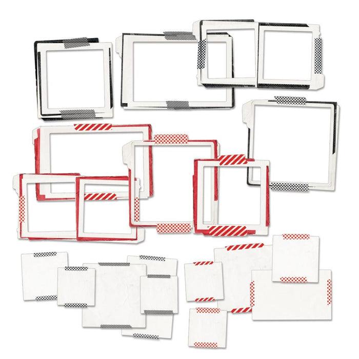 49 And Market - Chipboard Frames - Christmas Spectacular 2023. 18 pieces of thin adhesive backed chipboard shapes. This set includes various sized frames and journaler pieces. These pieces can be added to all your crafting projects. Available at Embellish Away located in Bowmanville Ontario Canada.