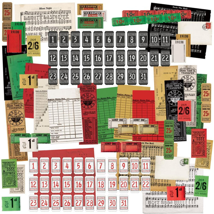 49 And Market - Ephemera - Christmas Spectacular 2023 - Ticketed. 110 mix and match die-cut pieces. Pack is comprised of tickets, music sheets and receipt cards. Pieces are die-cut from heavy weight cardstock. Available at Embellish Away located in Bowmanville Ontario Canada.