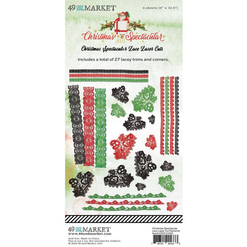 49 And Market - Laser Cut Outs - Lace -Christmas Spectacular 2023. This pack includes a total of 27 pieces. These printed and cut lace strips and pieces are an ideal additional to any project without the bulk. Available at Embellish Away located in Bowmanville Ontario Canada.