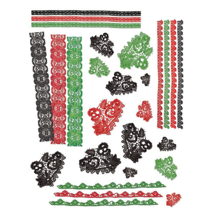49 And Market - Laser Cut Outs - Lace -Christmas Spectacular 2023. This pack includes a total of 27 pieces. These printed and cut lace strips and pieces are an ideal additional to any project without the bulk. Available at Embellish Away located in Bowmanville Ontario Canada.