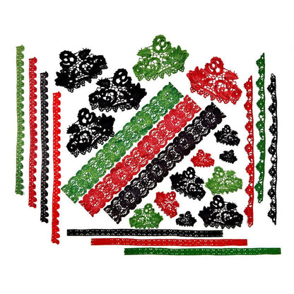 49 And Market - Laser Cut Outs - Lace -Christmas Spectacular 2023. This pack includes a total of 27 pieces. These printed and cut lace strips and pieces are an ideal additional to any project without the bulk. Available at Embellish Away located in Bowmanville Ontario Canada.