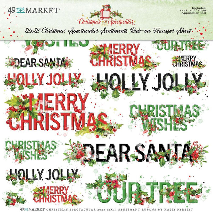 49 And Market - Rub-Ons 12"X12" - Christmas Spectacular 2023 - Sentiments. One 12"x12" sheet of rub-on transfers. A variety of various sentiments in black and white. They can be applied to a variety of clean surfaces for a unique and beautiful effect. Available at Embellish Away located in Bowmanville Ontario Canada.