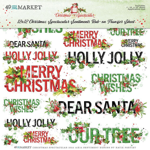 49 And Market - Rub-Ons 12"X12" - Christmas Spectacular 2023 - Sentiments. One 12"x12" sheet of rub-on transfers. A variety of various sentiments in black and white. They can be applied to a variety of clean surfaces for a unique and beautiful effect. Available at Embellish Away located in Bowmanville Ontario Canada.